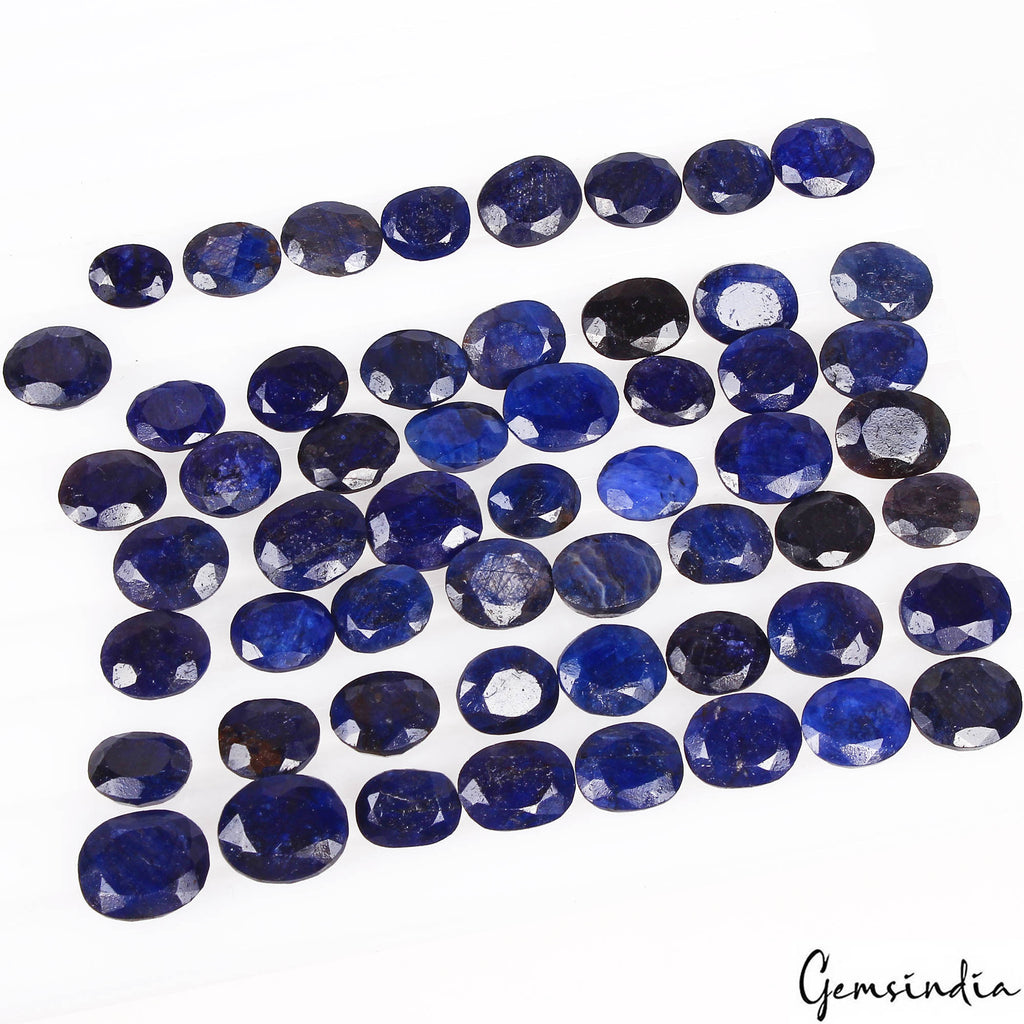 222.80 Cts/55 Pcs Natural African Blue Sapphire Oval Cut Loose Gems For Jewelry