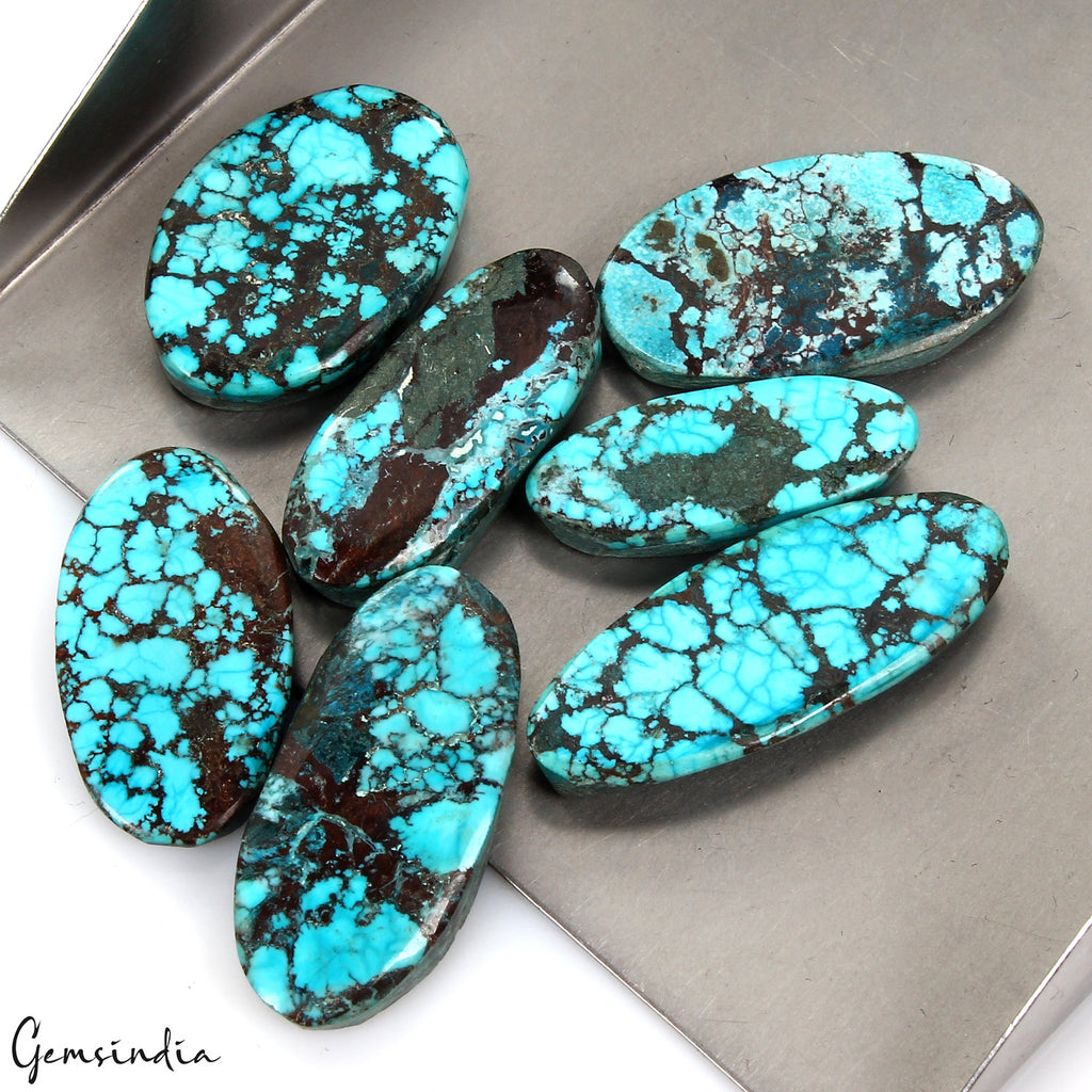 153.00 Ct Natural Spiderweb Turquoise Oval Blue Loose Arizona Gemstones 26-34mm