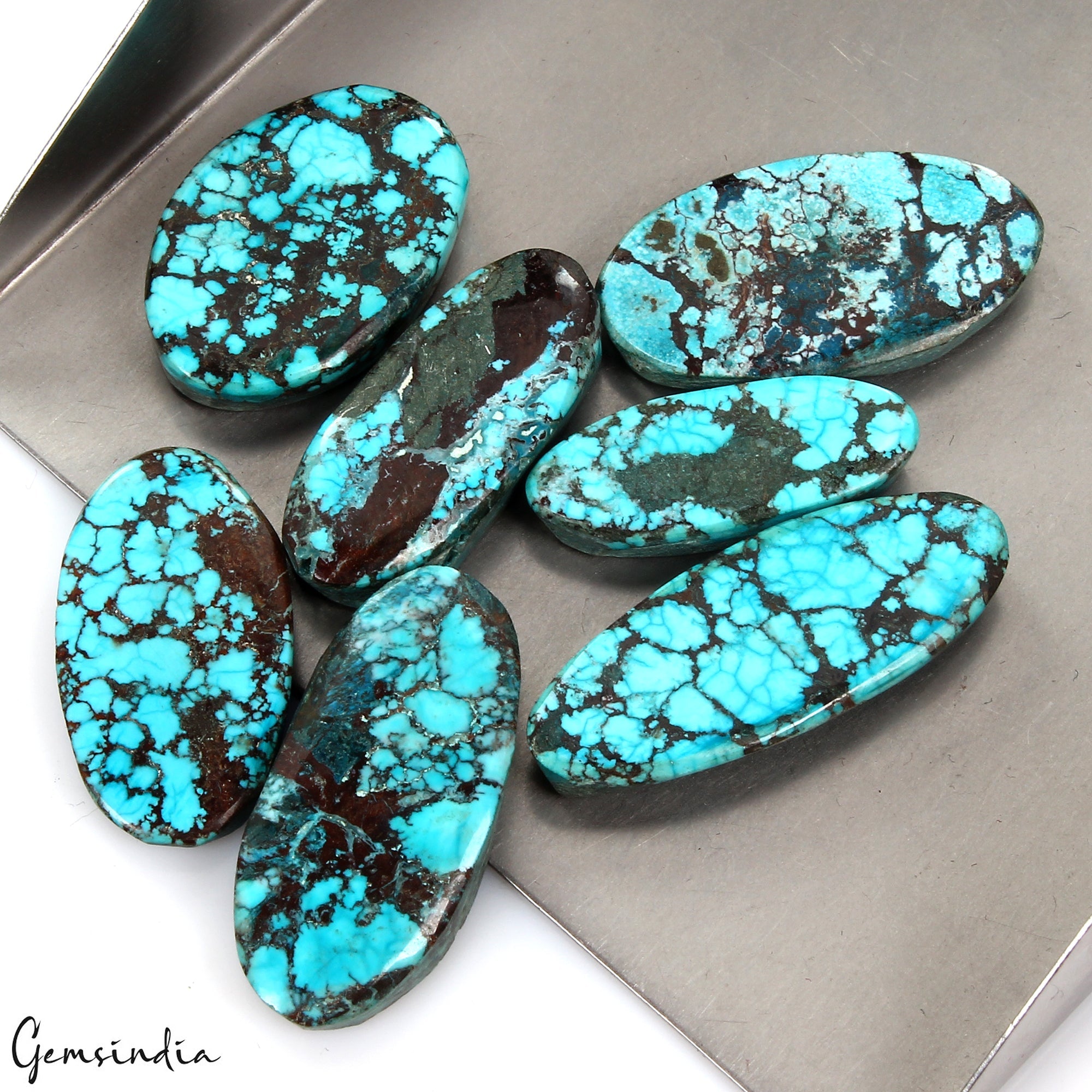 153.00 Ct Natural Spiderweb Turquoise Oval Blue Loose Arizona Gemstones 26-34mm