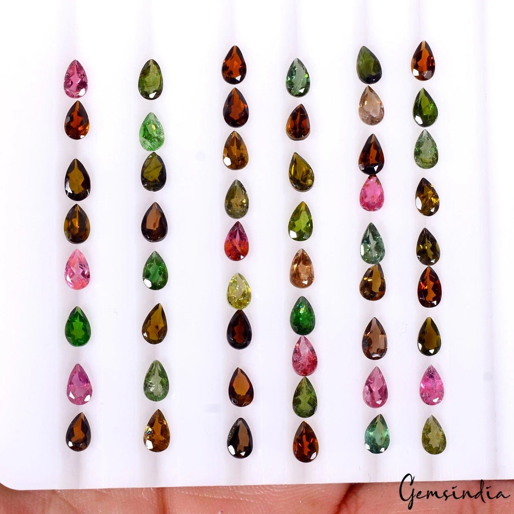 VVS 52 Pcs Natural Multi Tourmaline 5x3mm Pear Cut Loose Untreated Gemstones Lot