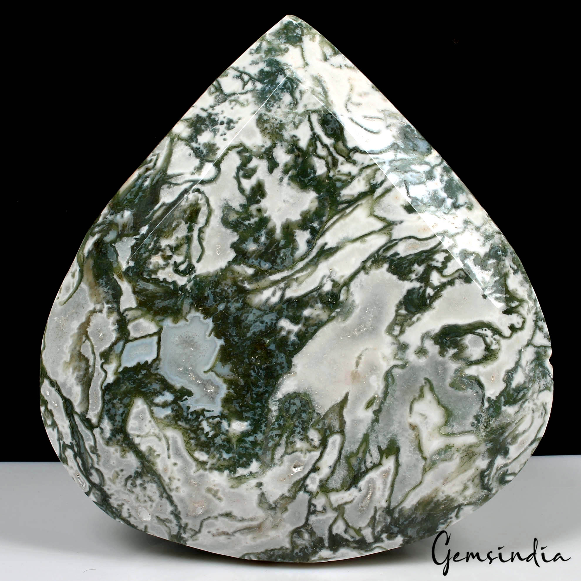 1.7 Kilo Natural Moss Agate Pear Faceted Museum Grade Rare Gemstone 5.5x5.3 in