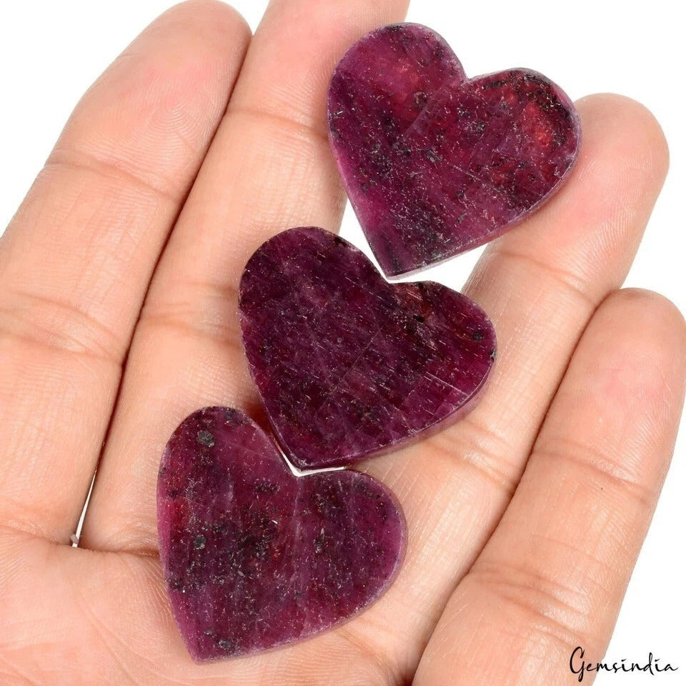 175.70 Ct Natural Red Ruby Heart Cut Loose 25-28mm Beautiful Gemstone Lot 3 Pcs