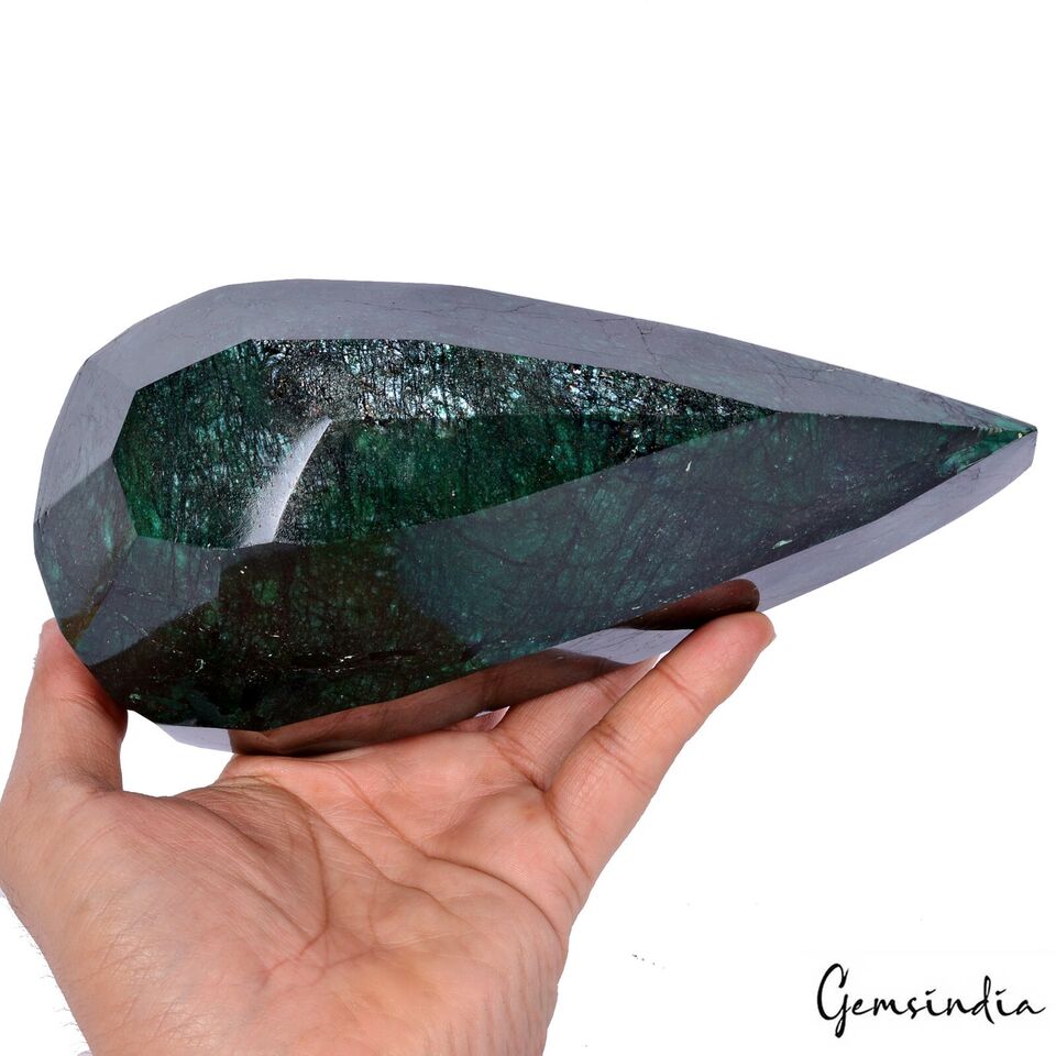 1.86 Kilo~Natural Green Emerald Pear Cut Silver Shine Collector's Grade Gemstone