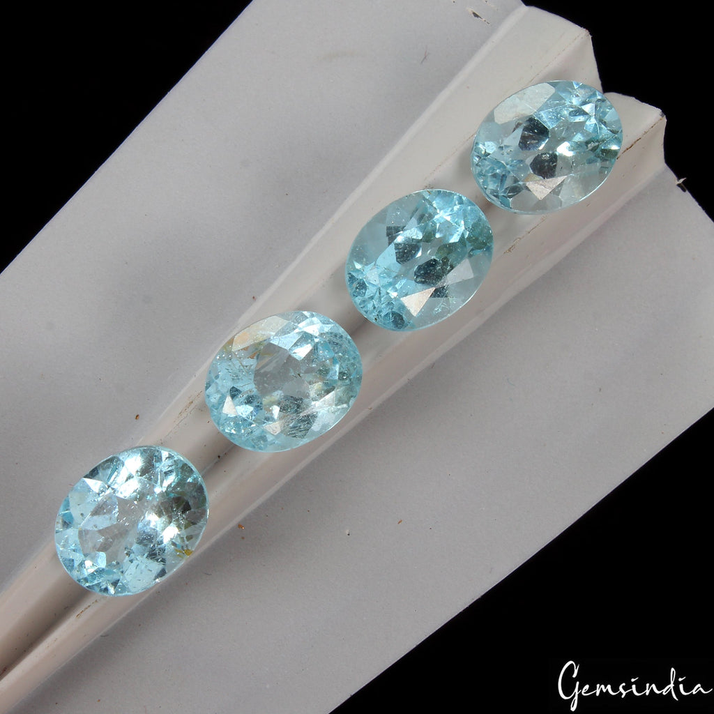 13.60 Ct Natural Swiss Blue Topaz Oval Cut Loose Unheated 9-10mm Gemstones~ 4 Pc