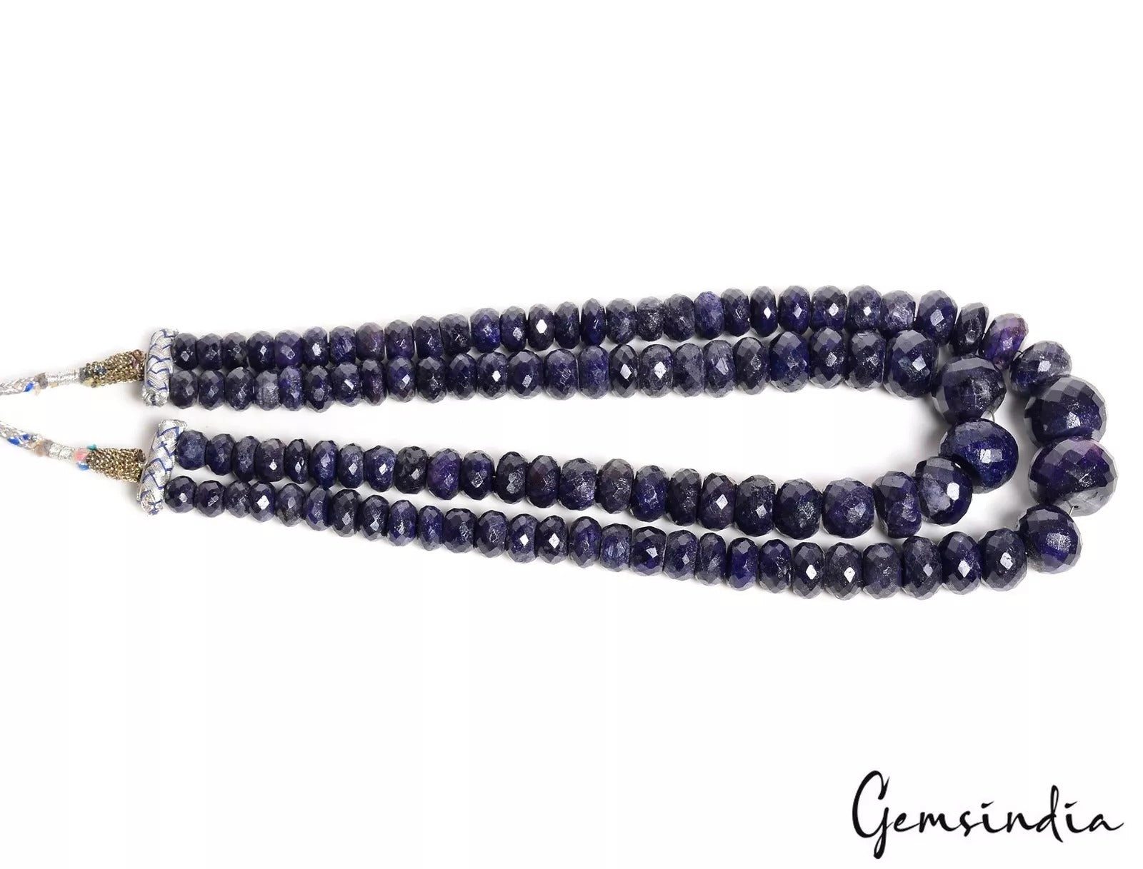1300 Ct Double Strand Natural Sapphire Necklace 9-19mm Faceted Beads Adjustable