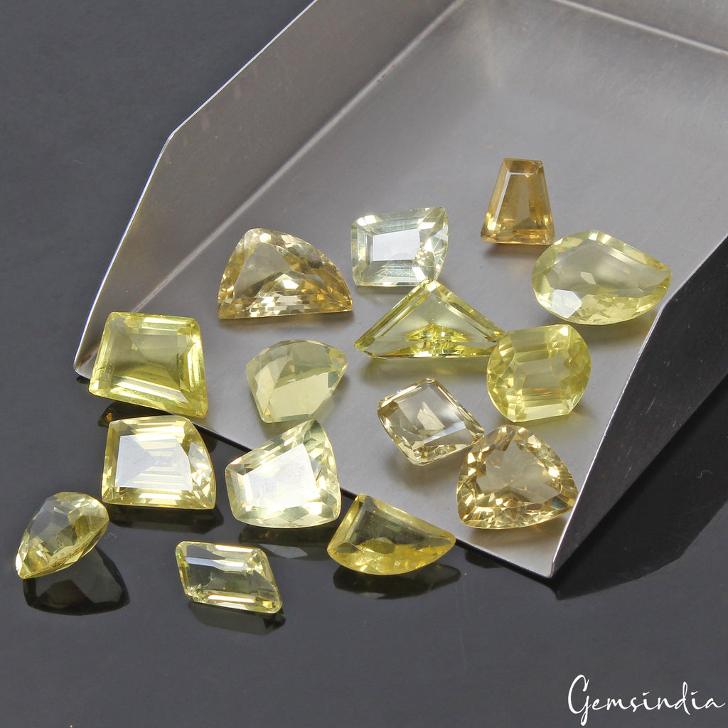 166.55 Cts/15 Pcs Natural Untreated Lemon Quartz Citrine Mix Cut Loose Gemstones