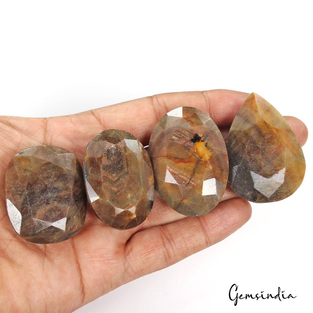 1050 Cts/4 Pcs Natural Untreated Brown Sapphire Mixed Faceted Cut Loose Gems Lot