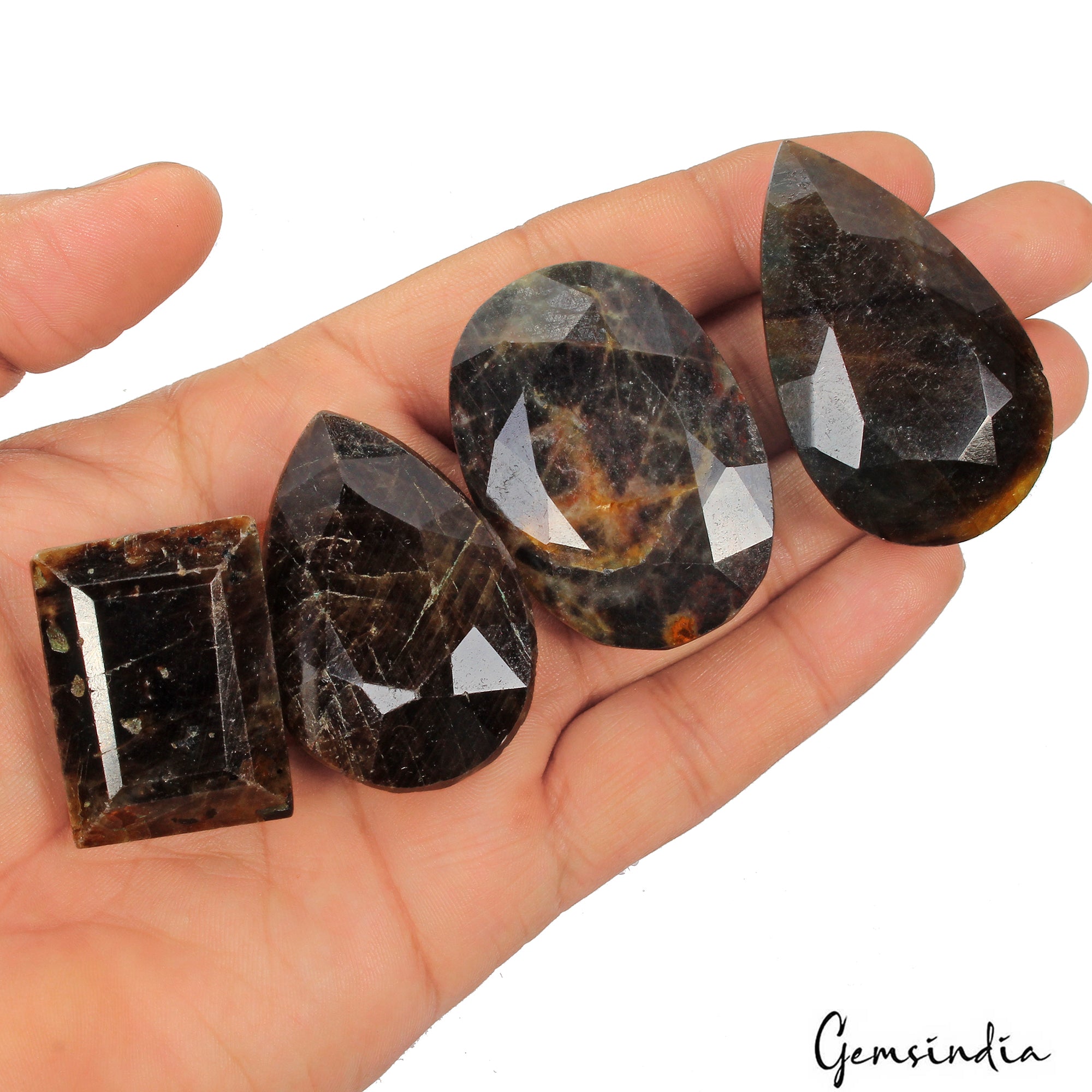 1020 Cts/4 Pcs Natural Untreated Black Sapphire Mix Faceted Loose Wholesale Gems