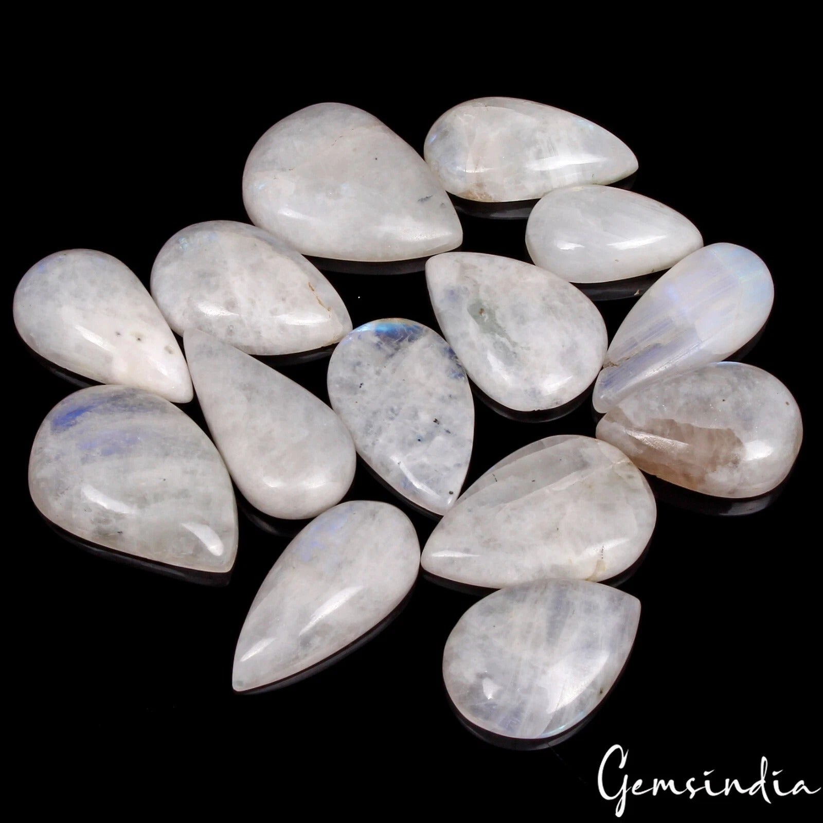 400 Ct Natural Blue Shine Moonstone Pear Shape Cabochon Loose Jewelry Gemstones
