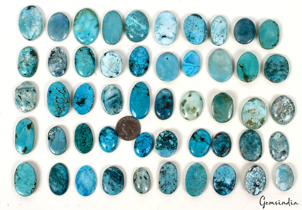 50 Pcs Natural Blue Green Turquoise Oval Cabochon Loose 25-37mm Gemstones 1770Ct