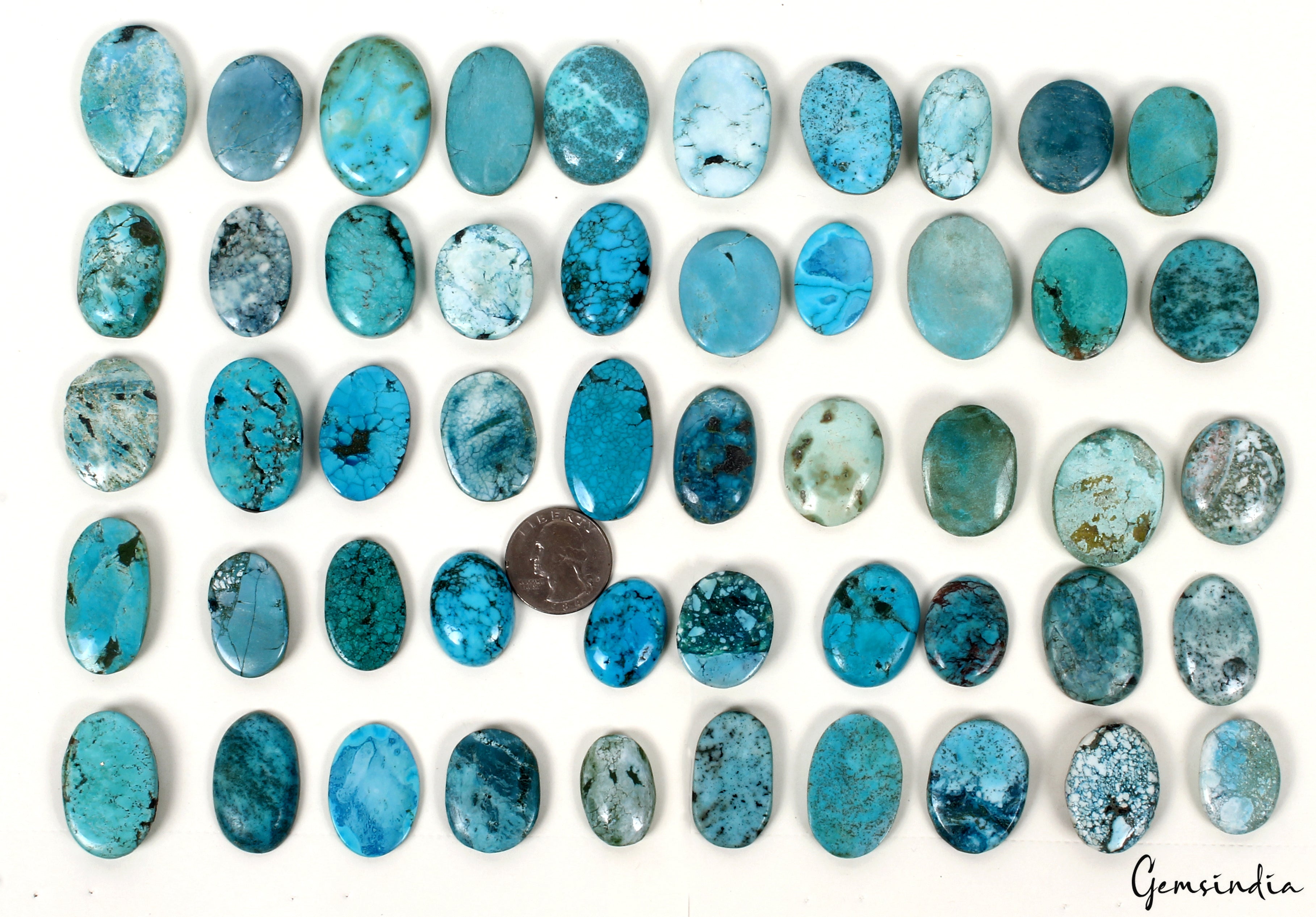 50 Pcs Natural Blue Green Turquoise Oval Cabochon Loose 25-37mm Gemstones 1770Ct