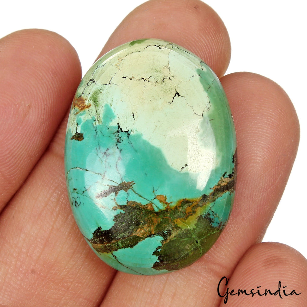 35.80 Cts Natural Bi-color Turquoise Oval Cabochon Loose Gemstone For Pendant