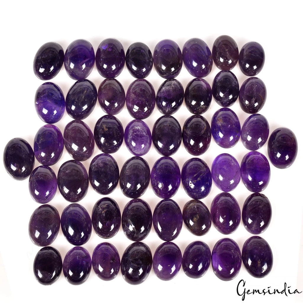 Amethyst Lot, Cabochon, Untreated, Purple — 50 Pieces, 15mm to 17mm, 620 Ct