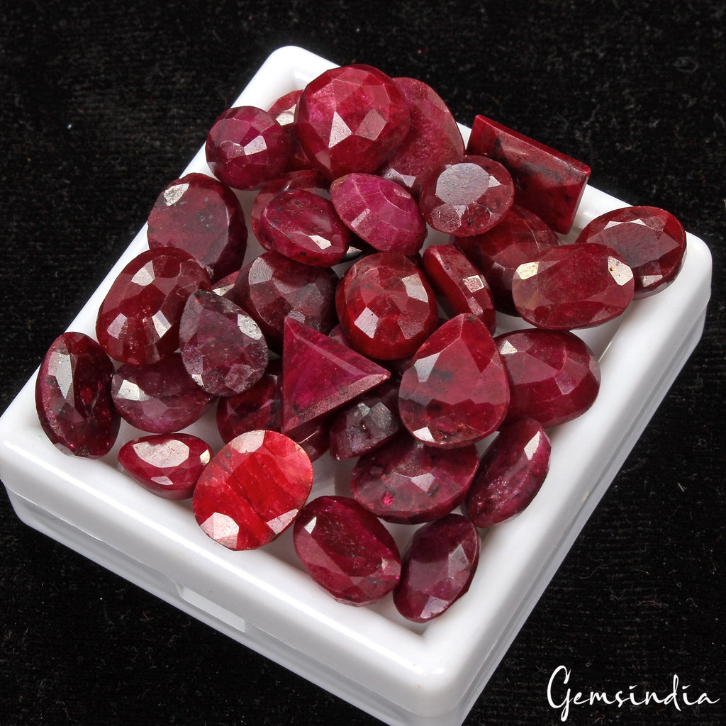 300 Cts/36Pcs Natural Red Ruby Mixed Cut Loose Faceted 9-16mm Jewelry Gems Lot