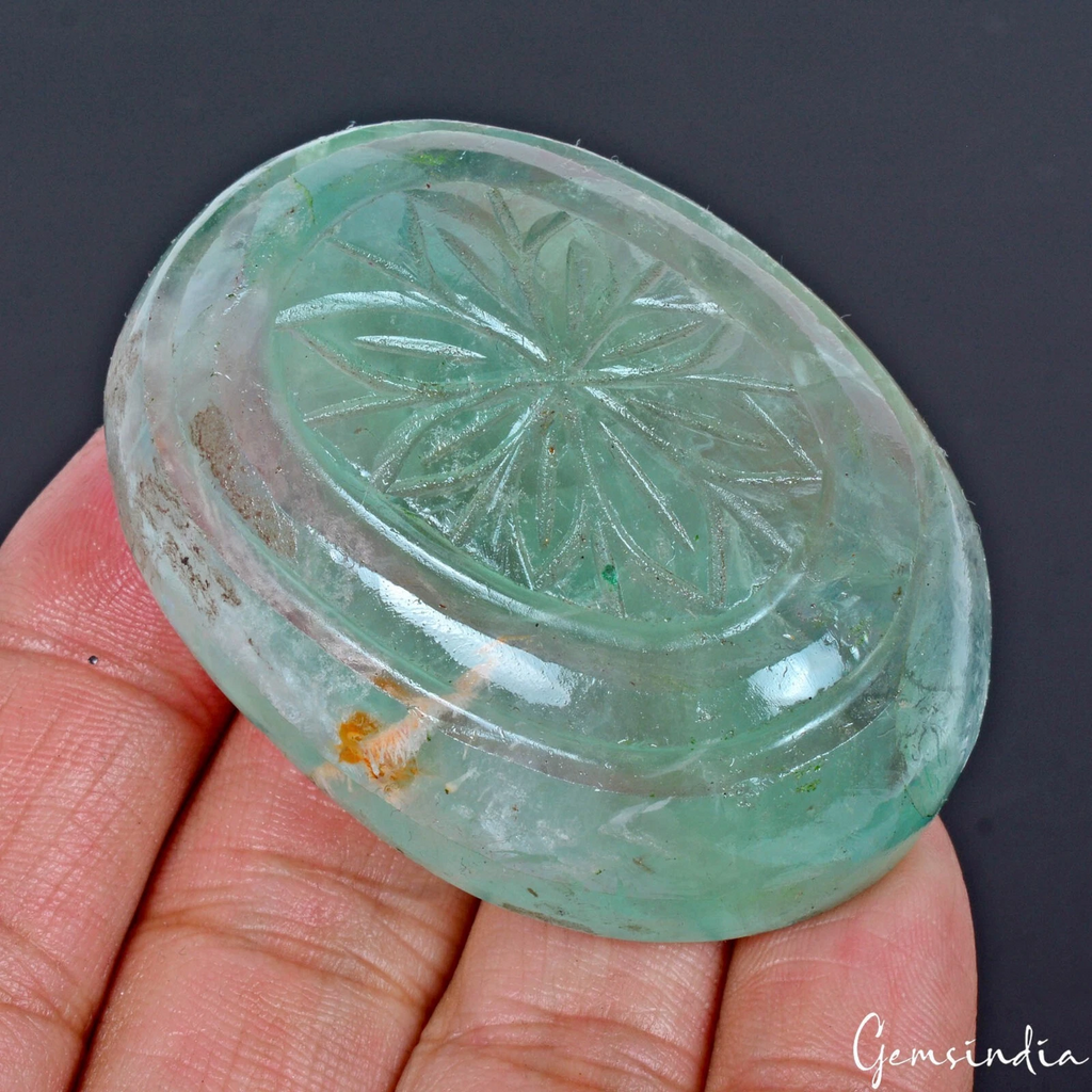 520 Ct Natural Untreated Brazilian Green Fluorite Oval Cut Hand Carved Loose Gem