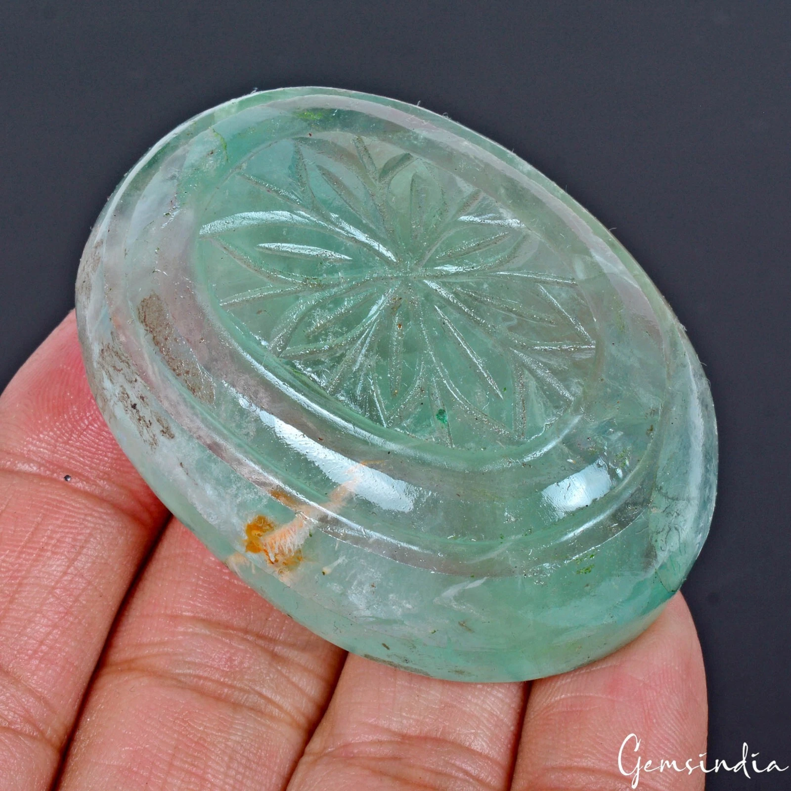 520 Ct Natural Untreated Brazilian Green Fluorite Oval Cut Hand Carved Loose Gem