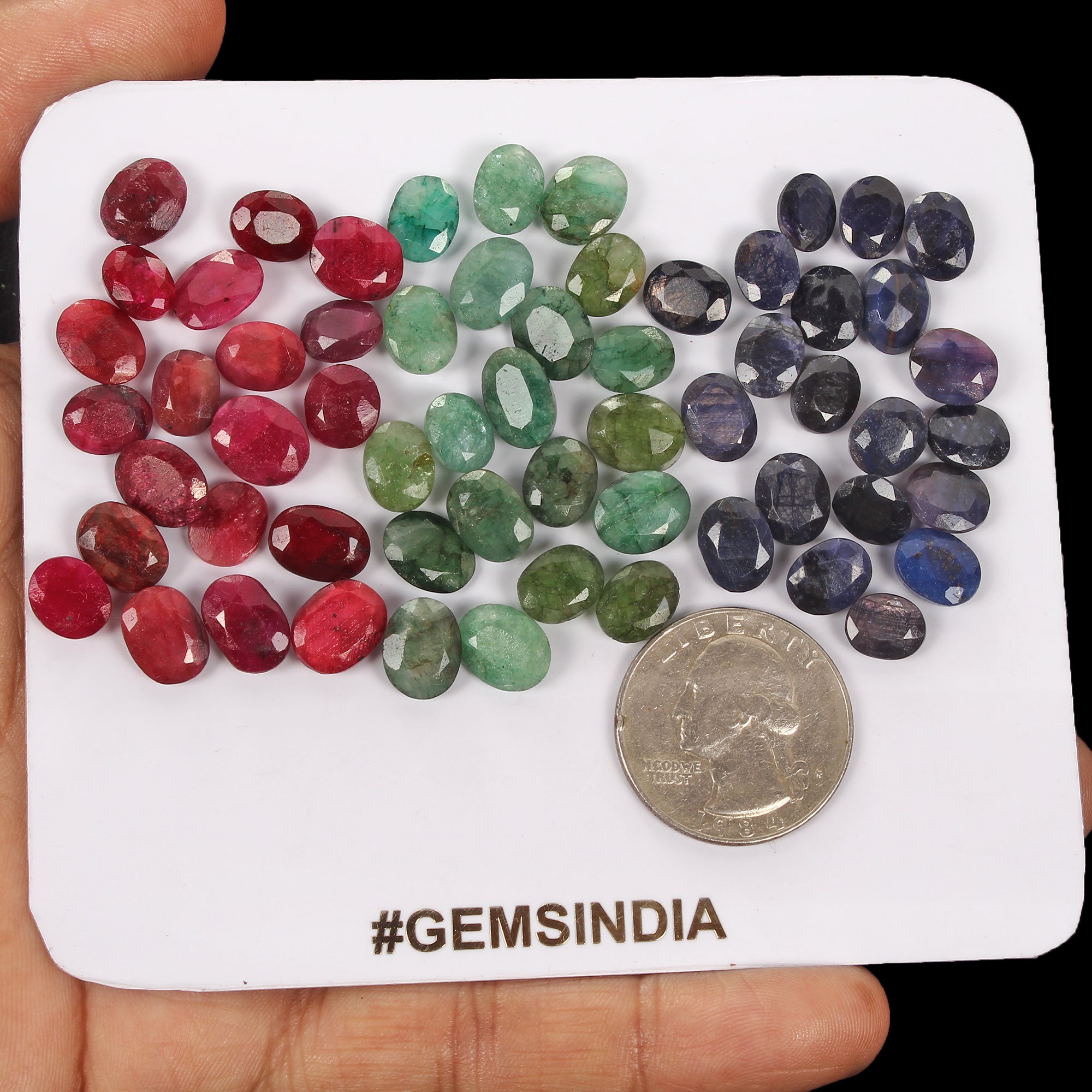 160 Ct/60 Pcs Natural Multi Color Emerald Ruby Sapphire Oval Cut Gem For Jewelry
