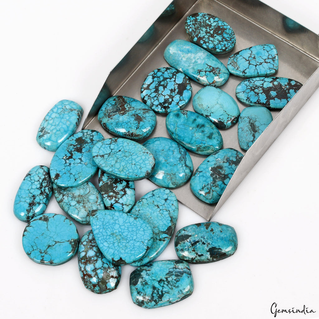 940 Ct Natural Spiderweb Blue Turquoise Mix Cabochon Loose Gemstone Lot 23  Pcs