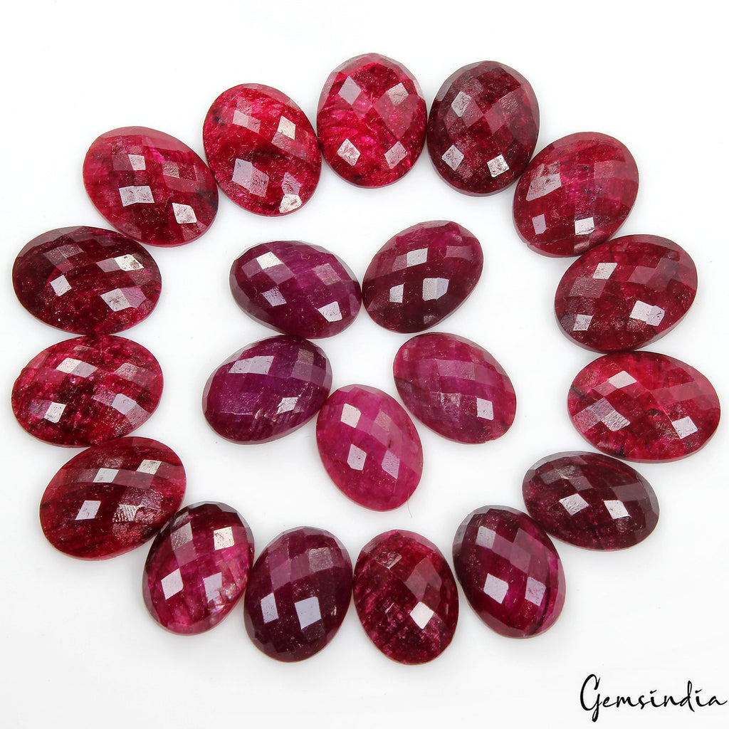 Certified 21 Pcs Natural Rich Red Ruby Oval Checker Cut 18-20mm Loose Gemstones