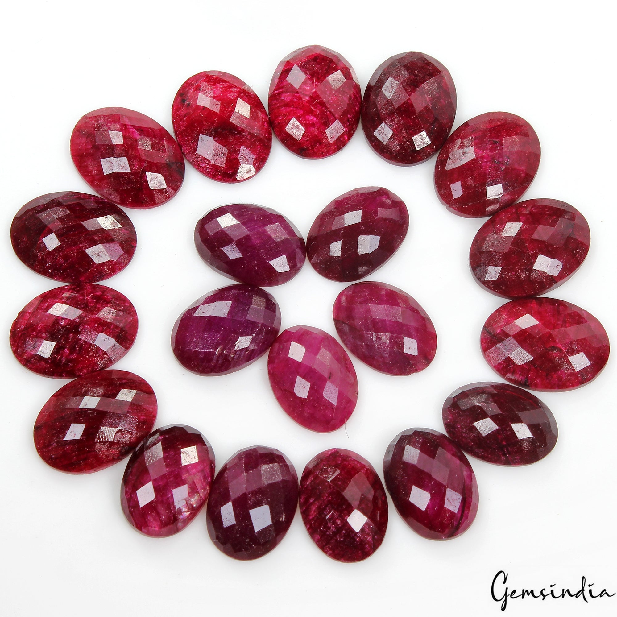 Certified 21 Pcs Natural Rich Red Ruby Oval Checker Cut 18-20mm Loose Gemstones