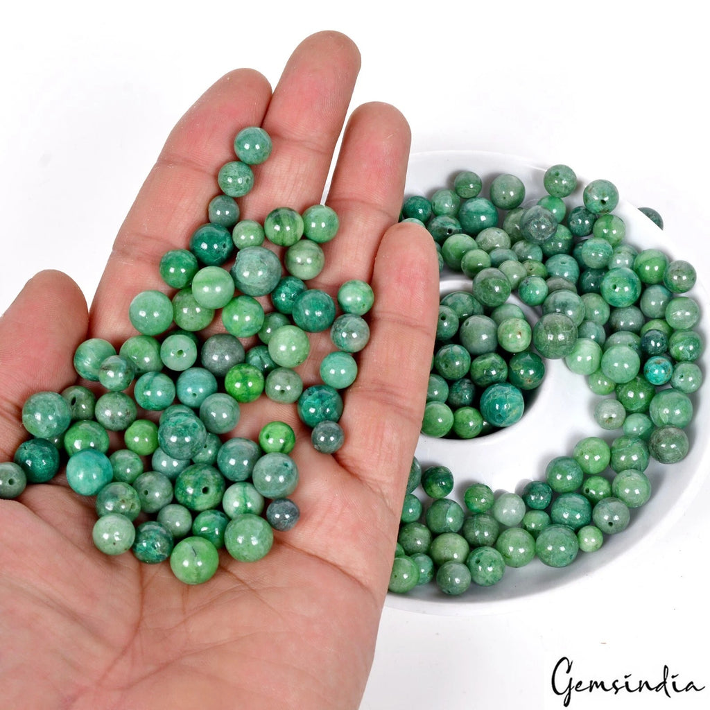 Brazilian Emerald Beaded Strand, Round Cabochon, Color Enhanced — 6mm to 11mm, 1000 Ct, Brazil