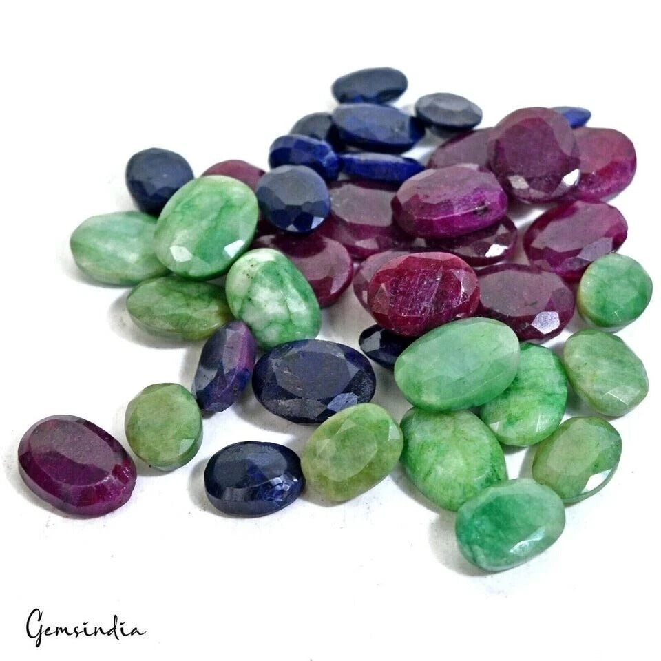 600 Cts/41 Pcs Natural Multi Color Ruby Emerald Sapphire Oval Cut Loose Gems Lot