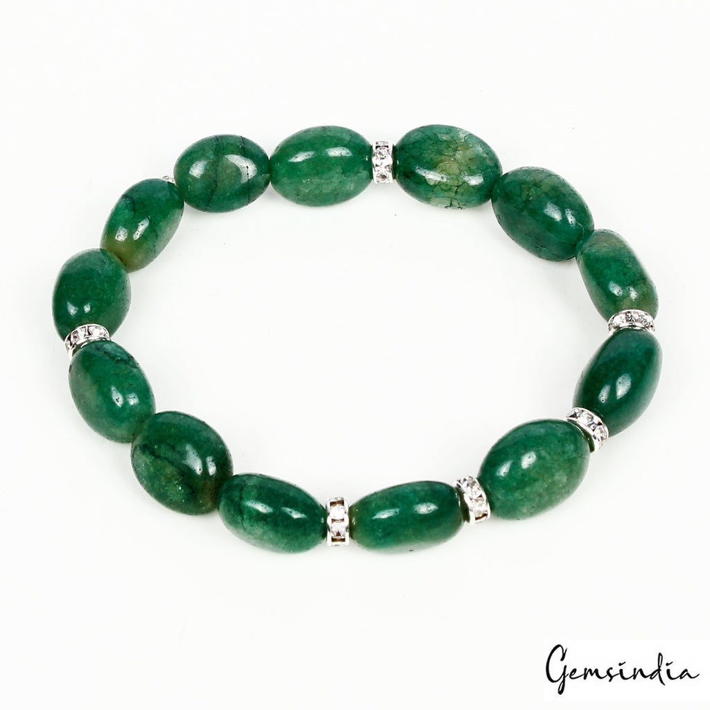 6.5" Natural Brazilian Emerald Oval Cab Handmade Stretchable Bracelet for Women