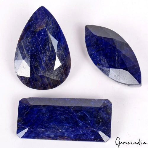 African Blue Sapphire Lot, Loose Gemstone, Color Enhanced — 3 Pieces, 55mm to 60mm, 930 Ct, Africa