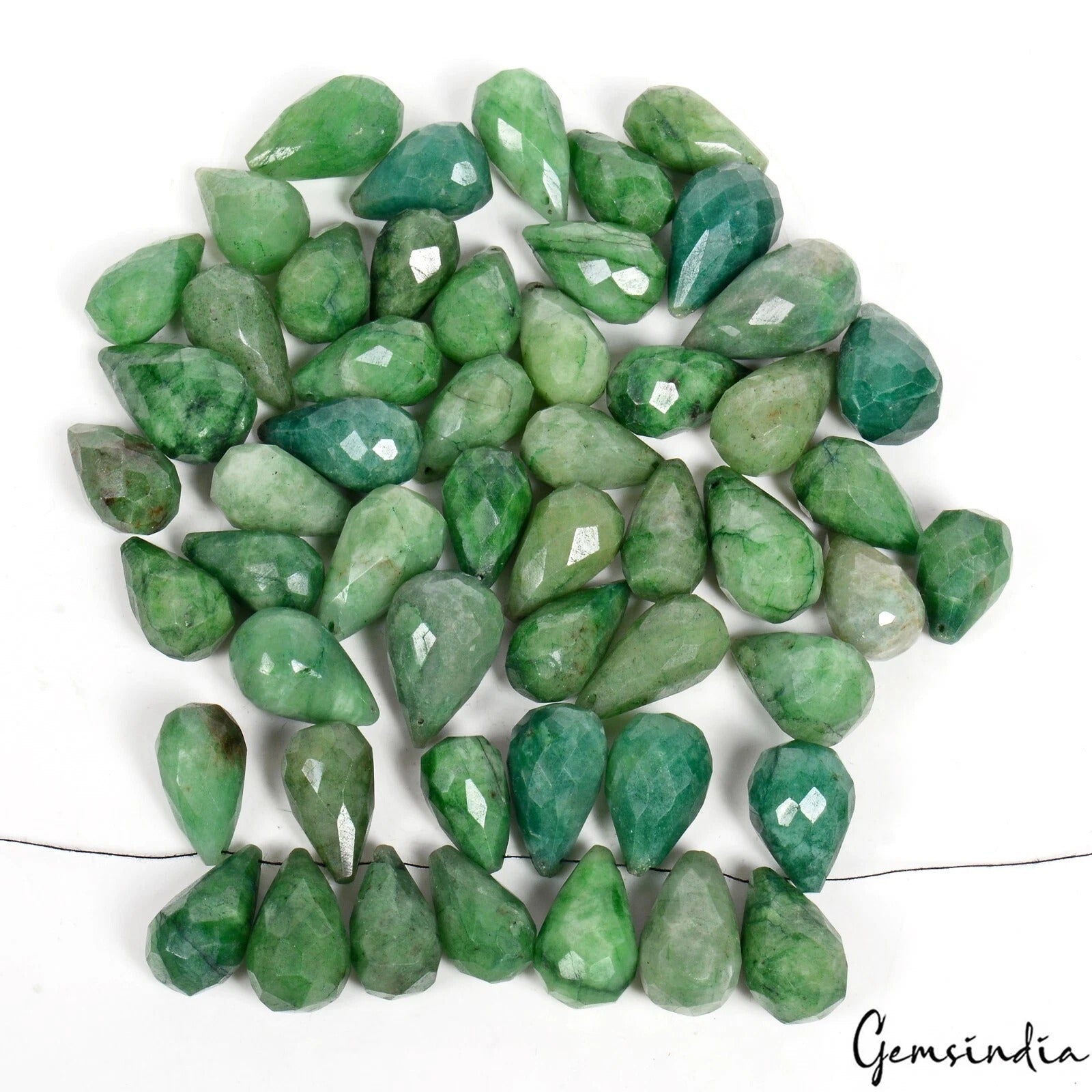 1000 Cts/53 Pcs Natural Green Emerald Pear Cut Drill Loose Briolette Loose Gems