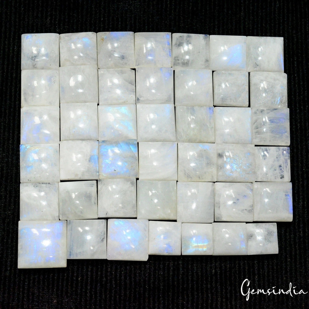 42 Pc Natural White Moonstone w/Blue Shine Square Cabochon Loose Gemstones~600Ct