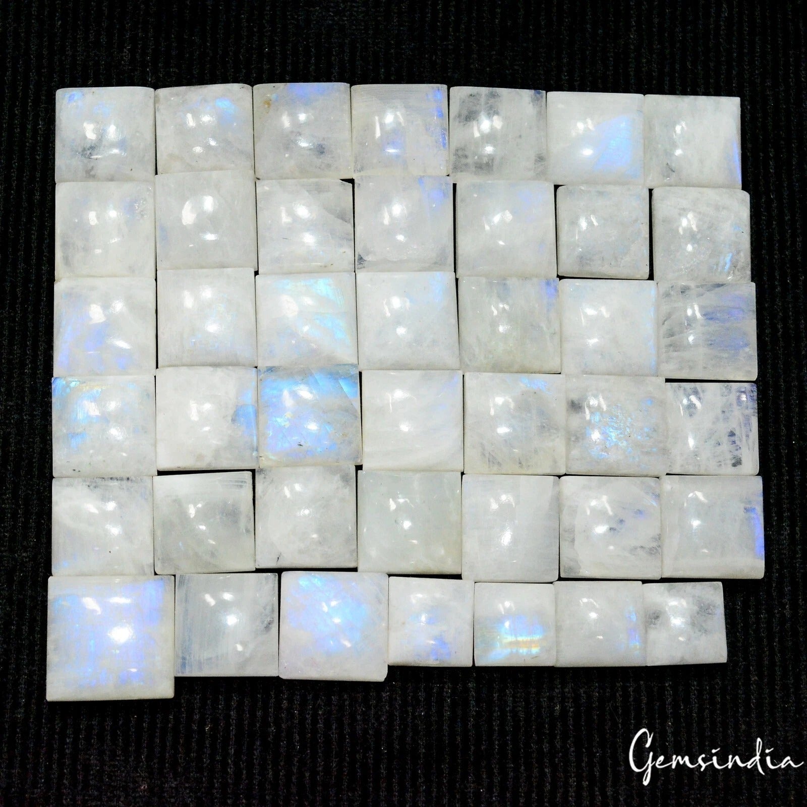 42 Pc Natural White Moonstone w/Blue Shine Square Cabochon Loose Gemstones~600Ct