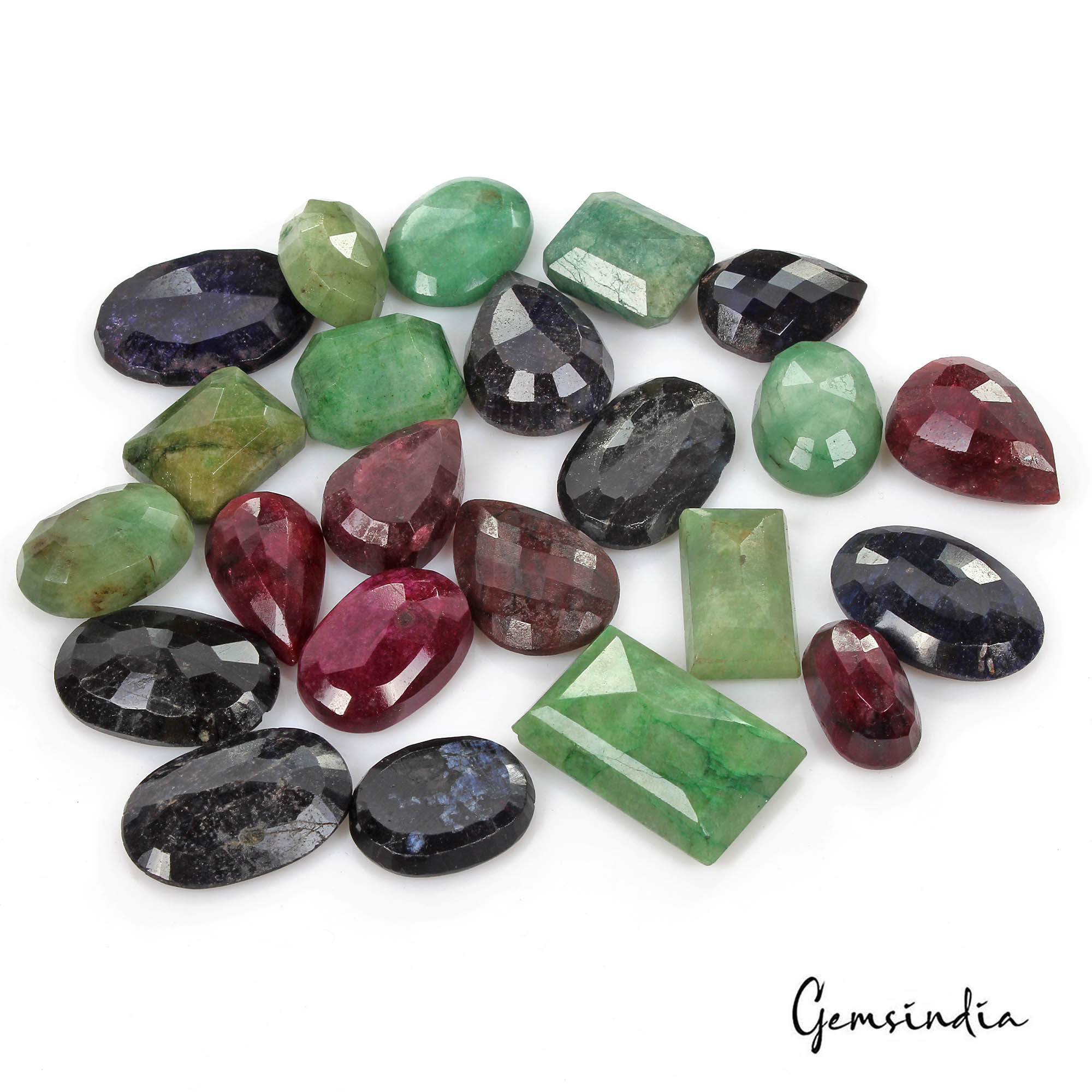 790 Ct/23 Pcs Natural Multi Color Emerald Ruby Sapphire Mixed Cut Loose Gems Lot