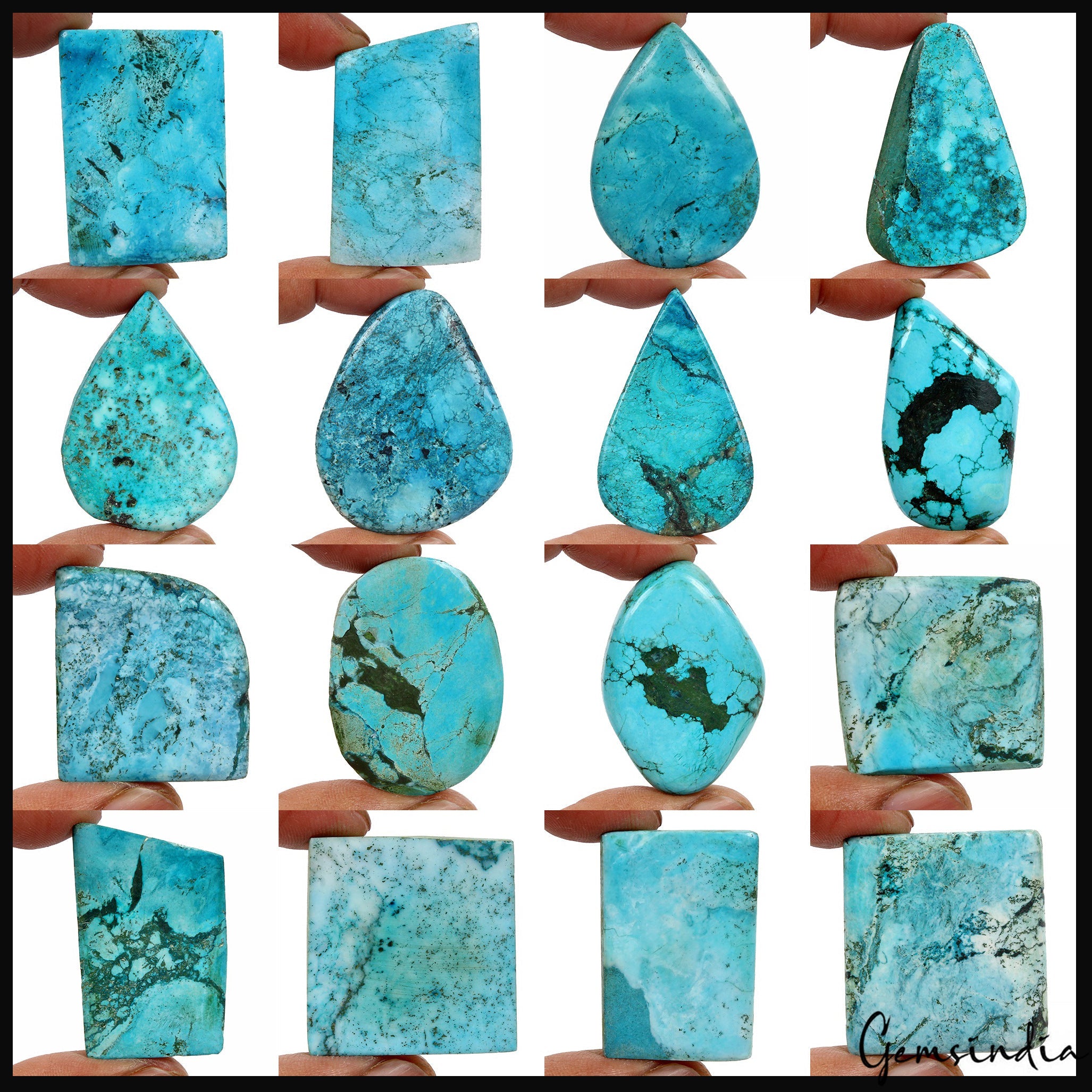 1500 Ct/16 Pcs Natural Blue Green Turquoise Mix Cabochon Loose 28-52mm Gemstones