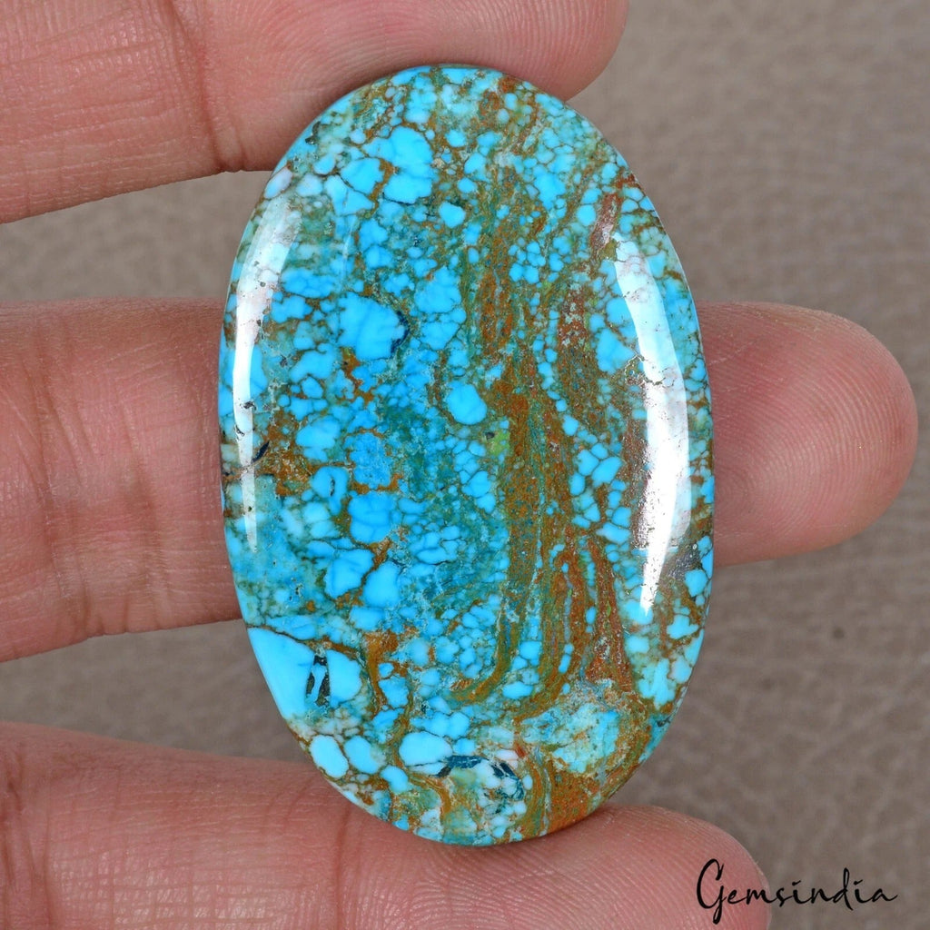 80 Cts Natural Blue Arizona Spiderweb Turquoise Oval Cab Loose Gem For Pendant
