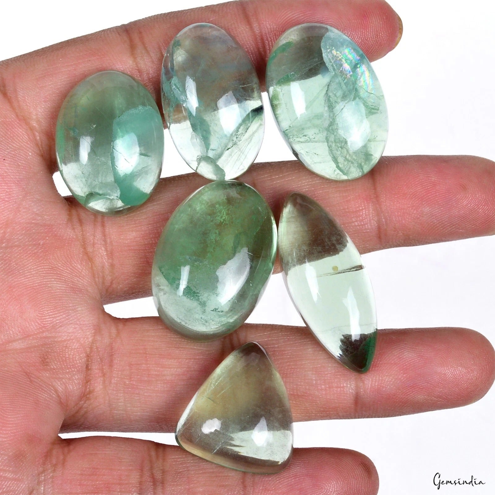 6 Pcs Natural Fluorite 23-35mm Mix Loose Untreated Cabochon Gemstones Lot~292 Ct