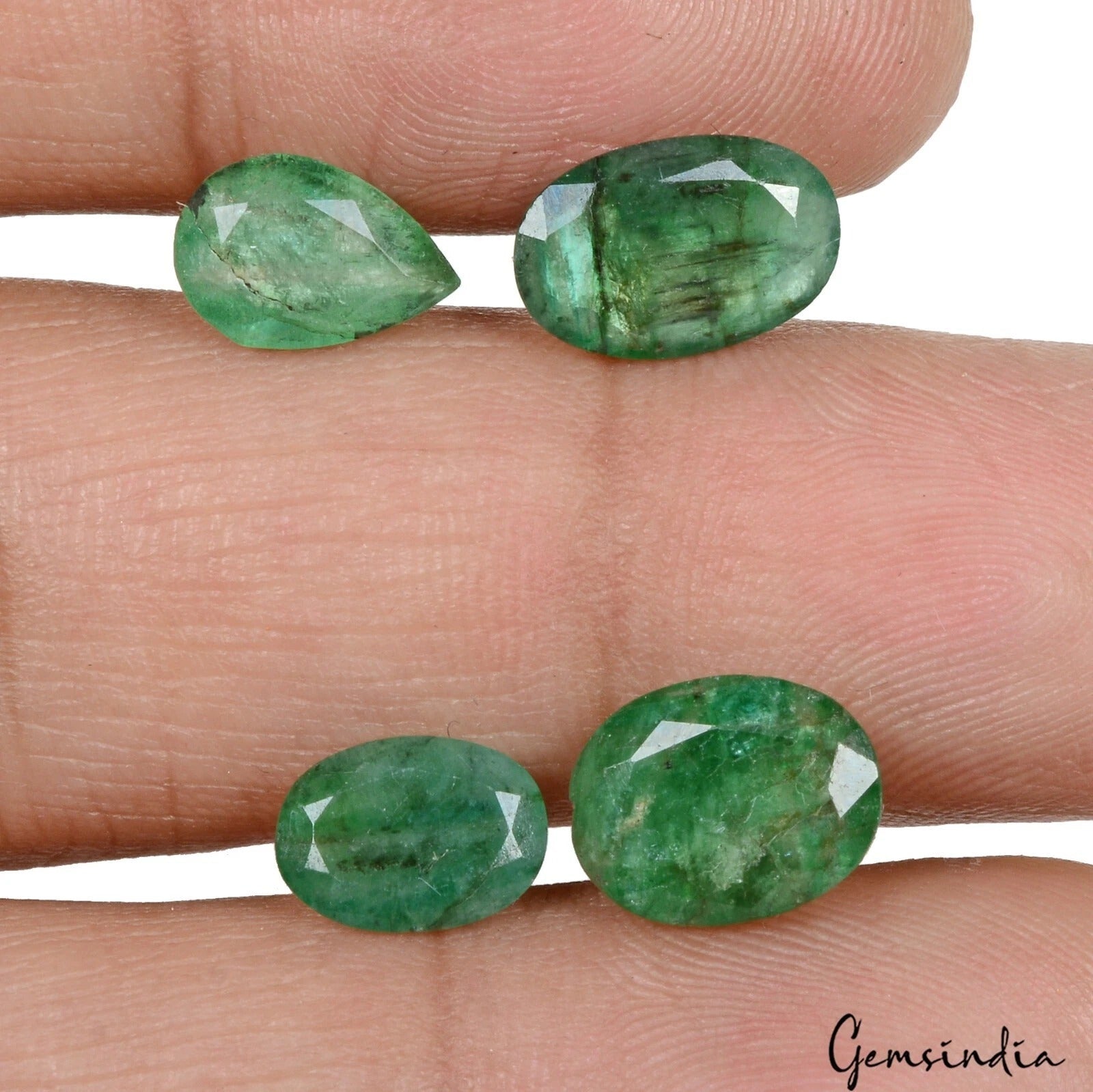 Certified 7.60 Ct/4 Pcs Natural Untreated Zambian Green Emerald Mix Cut Gems Lot