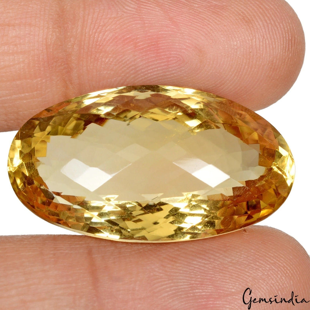 49.70Ct Natural Untreated Brazilian Yellow Citrine Oval Checker Cut Precious Gem
