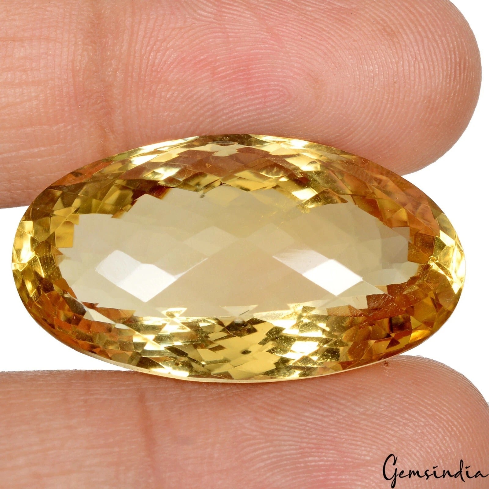 49.70Ct Natural Untreated Brazilian Yellow Citrine Oval Checker Cut Precious Gem