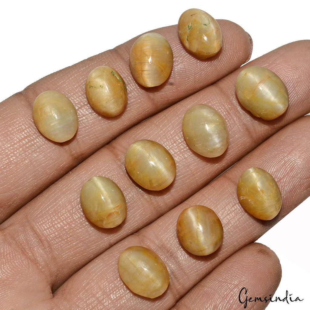 55.40 Ct/11 Pcs Natural Untreated Chrysoberyl Cats Eye Oval Cab Gems For Jewelry