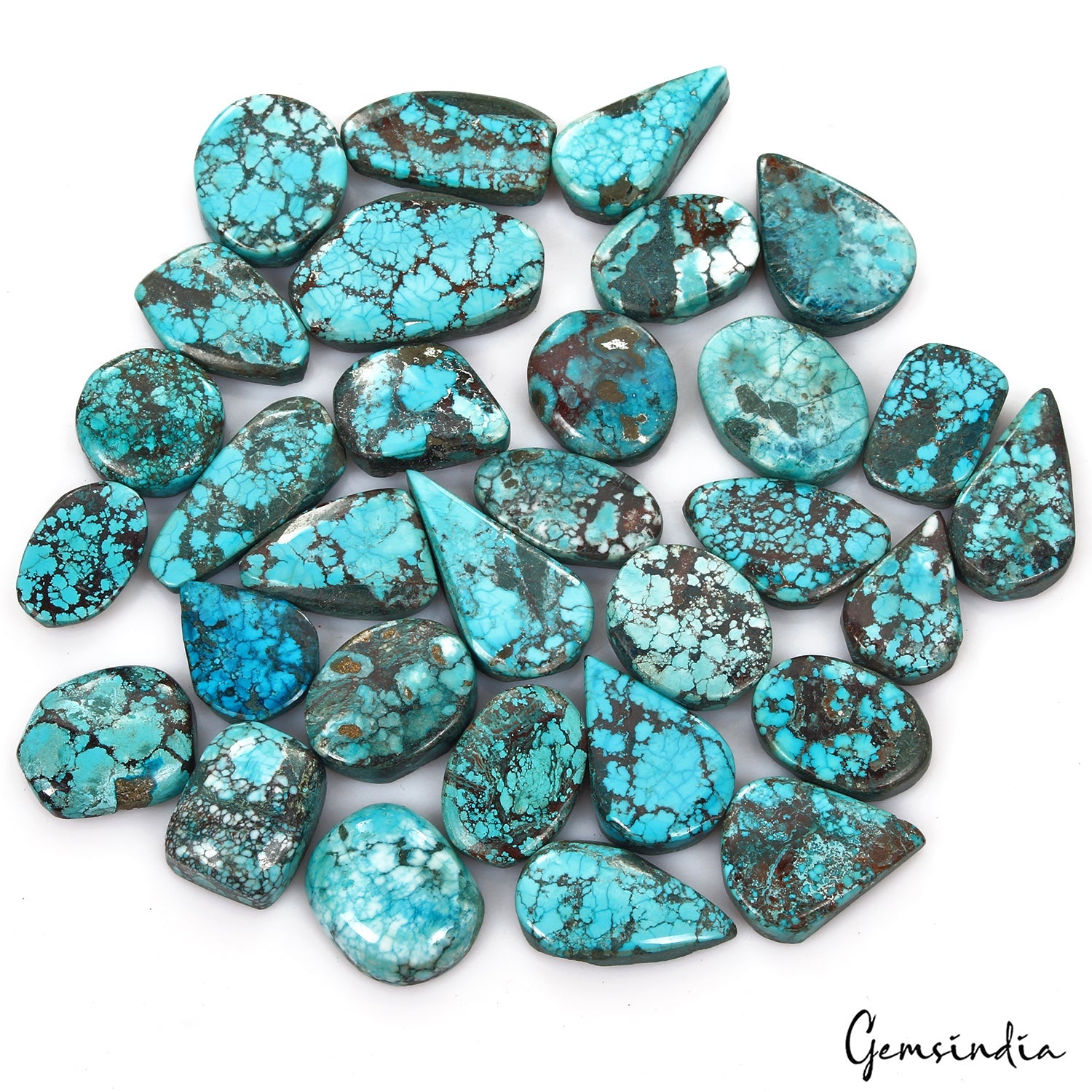 500 Cts/31 Pcs Natural Blue Green Spiderweb USA Turquoise Mix Cab Loose Gems Lot
