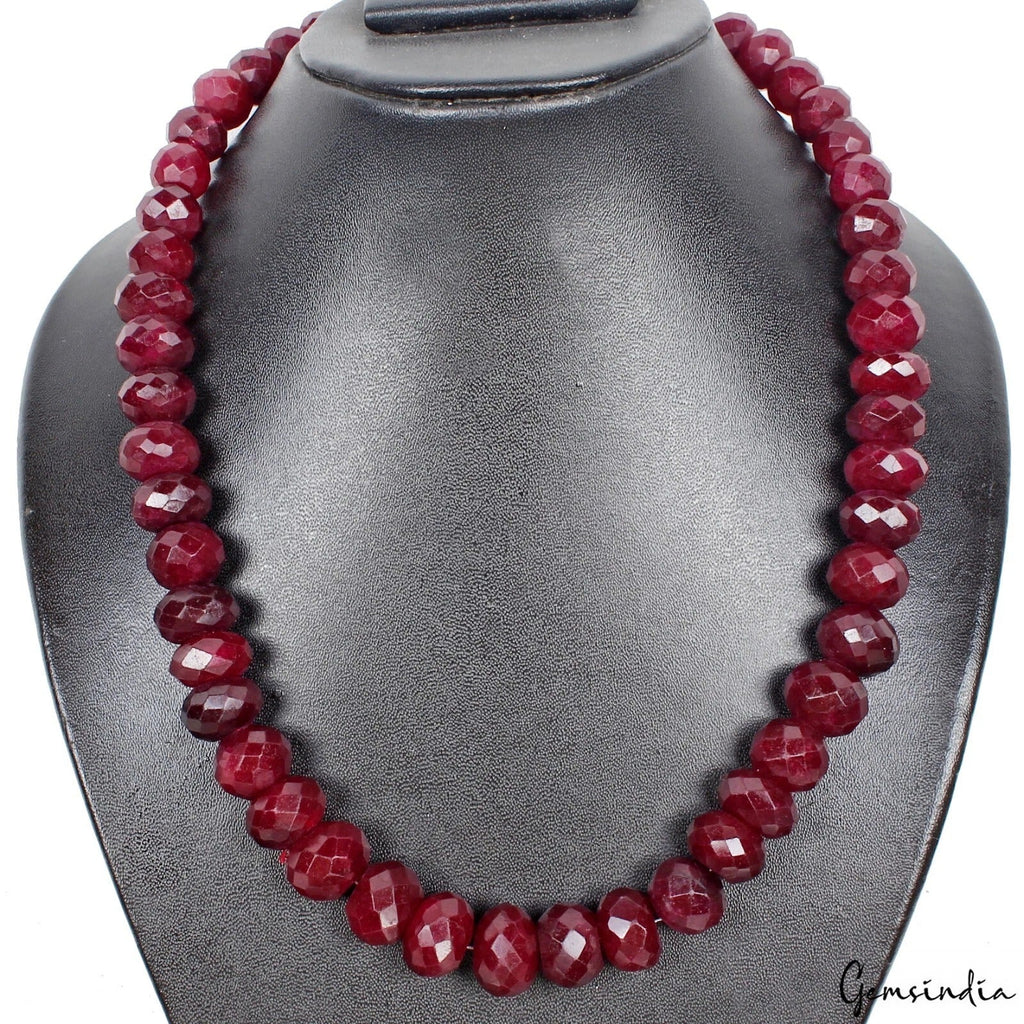 700 Ct Natural Maroon Red Quartz Round Beaded Single Strand Adjustable Necklace