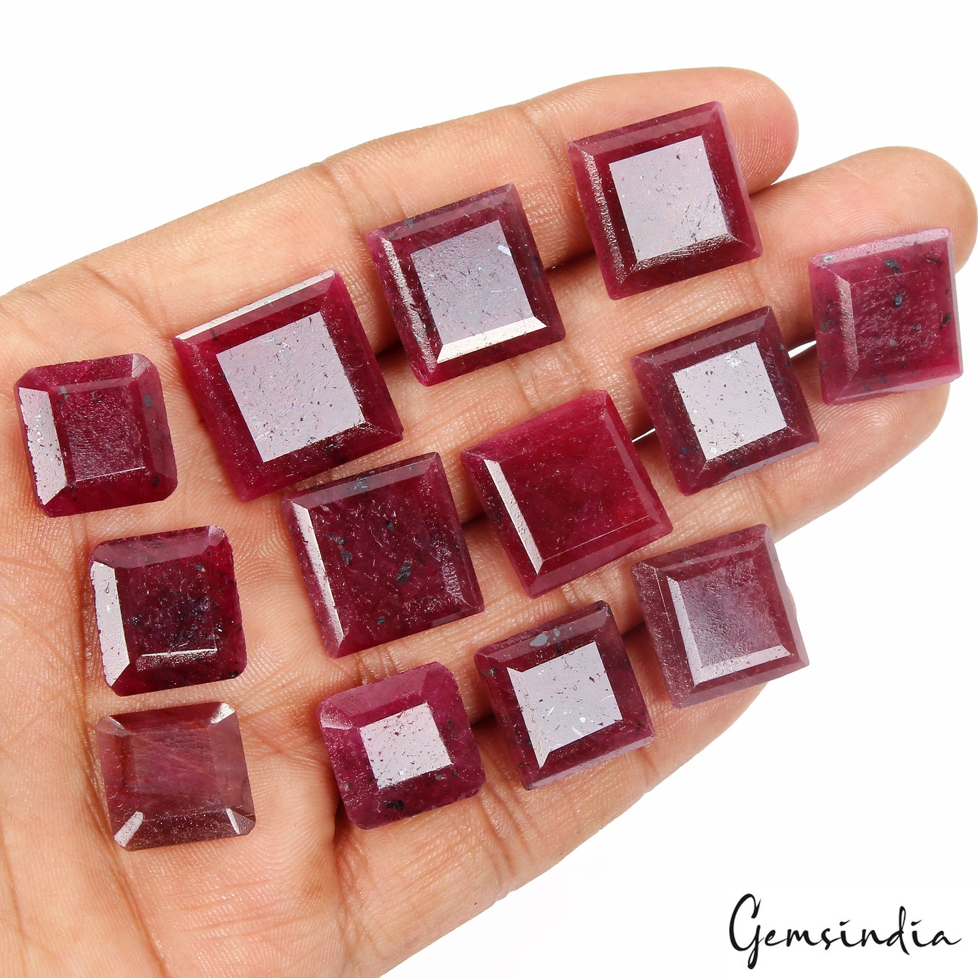 Certified 280 Cts/13 Pcs Natural Red Ruby Square Cut Loose Gems For Jewelry Lot
