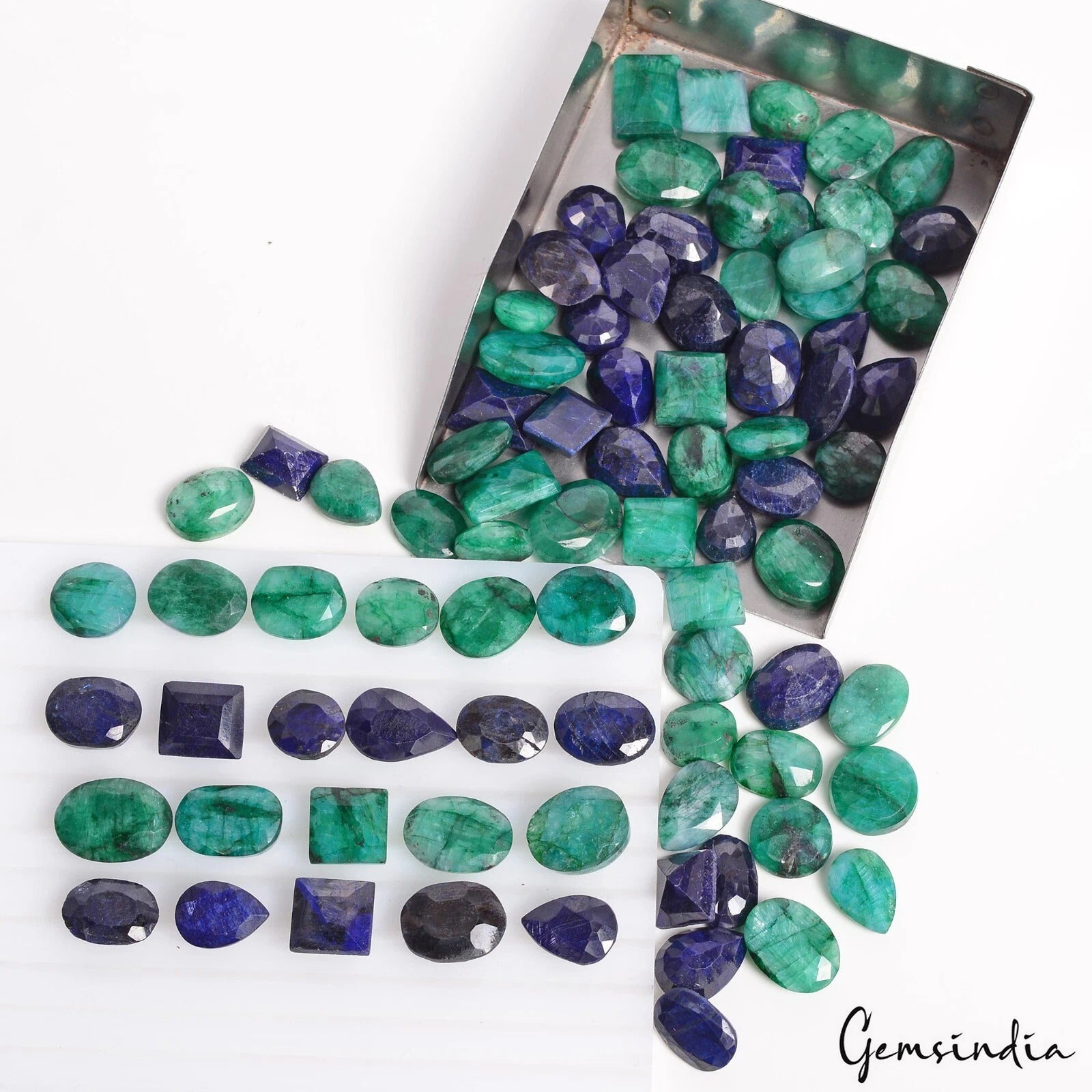 Emerald Lot, Loose Gemstone, Oval, Pear & Rectangular Cut, Color Enhanced — 84 Pieces, 10mm to 16mm, 830 Ct