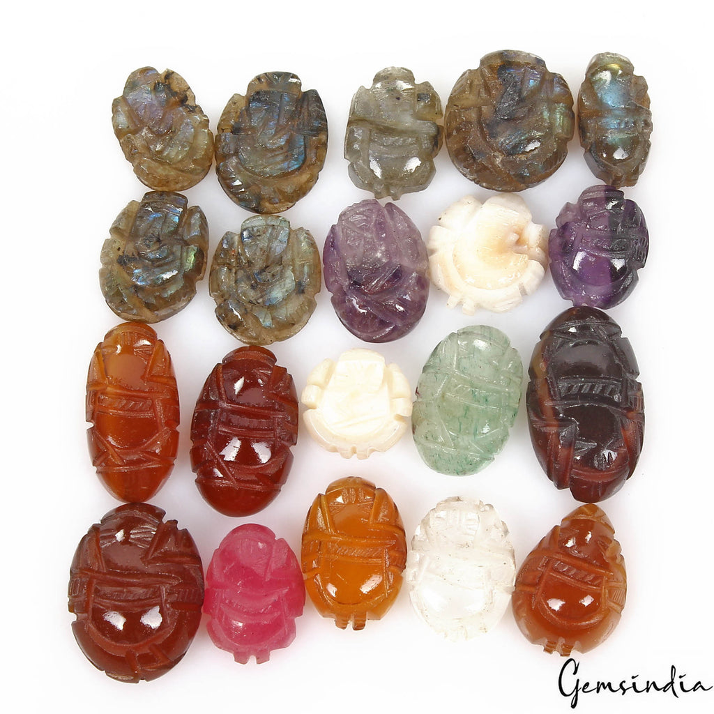 124 Ct/20 Pcs Multi Color Hand Carved Mini Ganesha Mix Gems Lot For Ring/Pendant