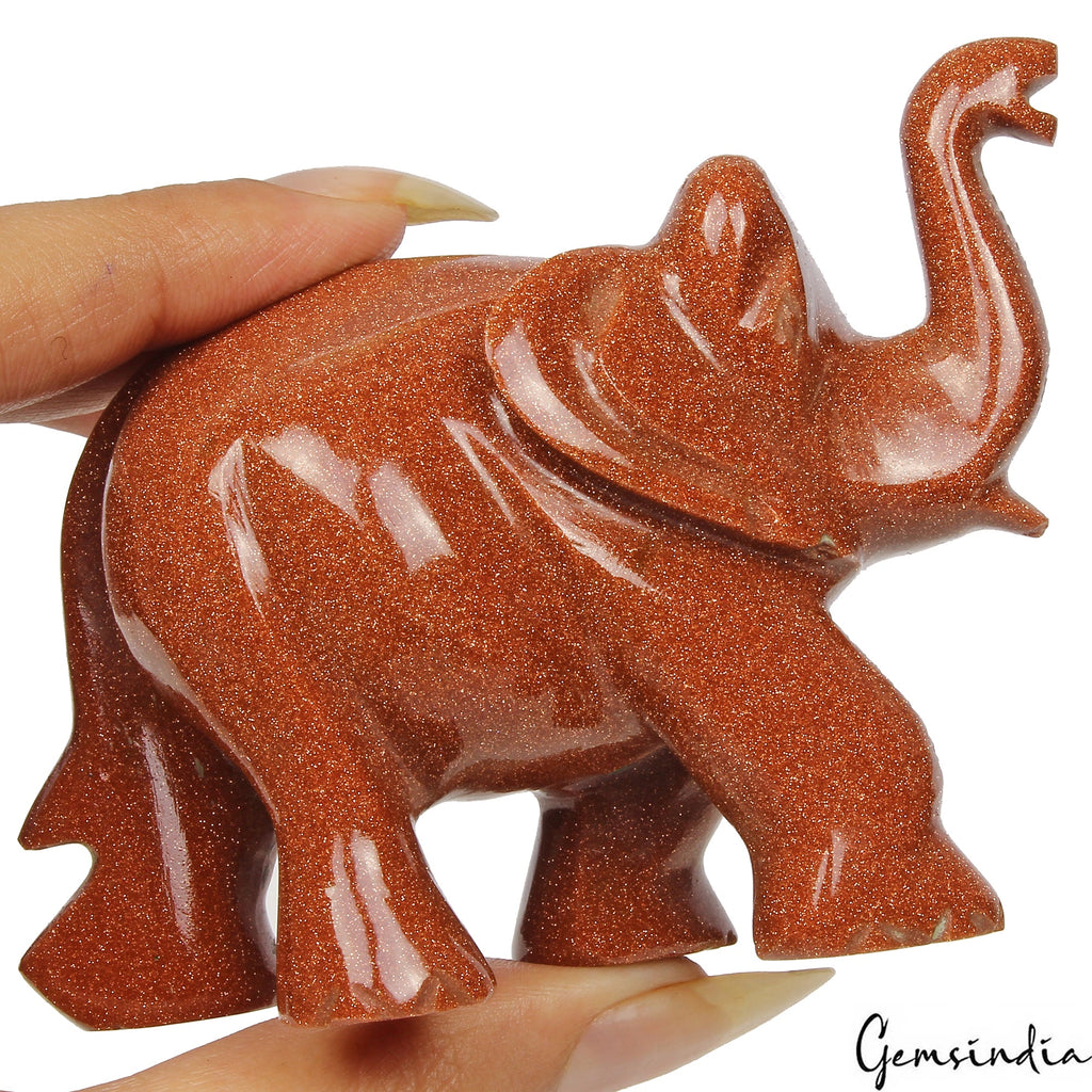 1020Ct Natural Brown Sunstone Trunk up Elephant Hand Crafted/Home Decor Gemstone