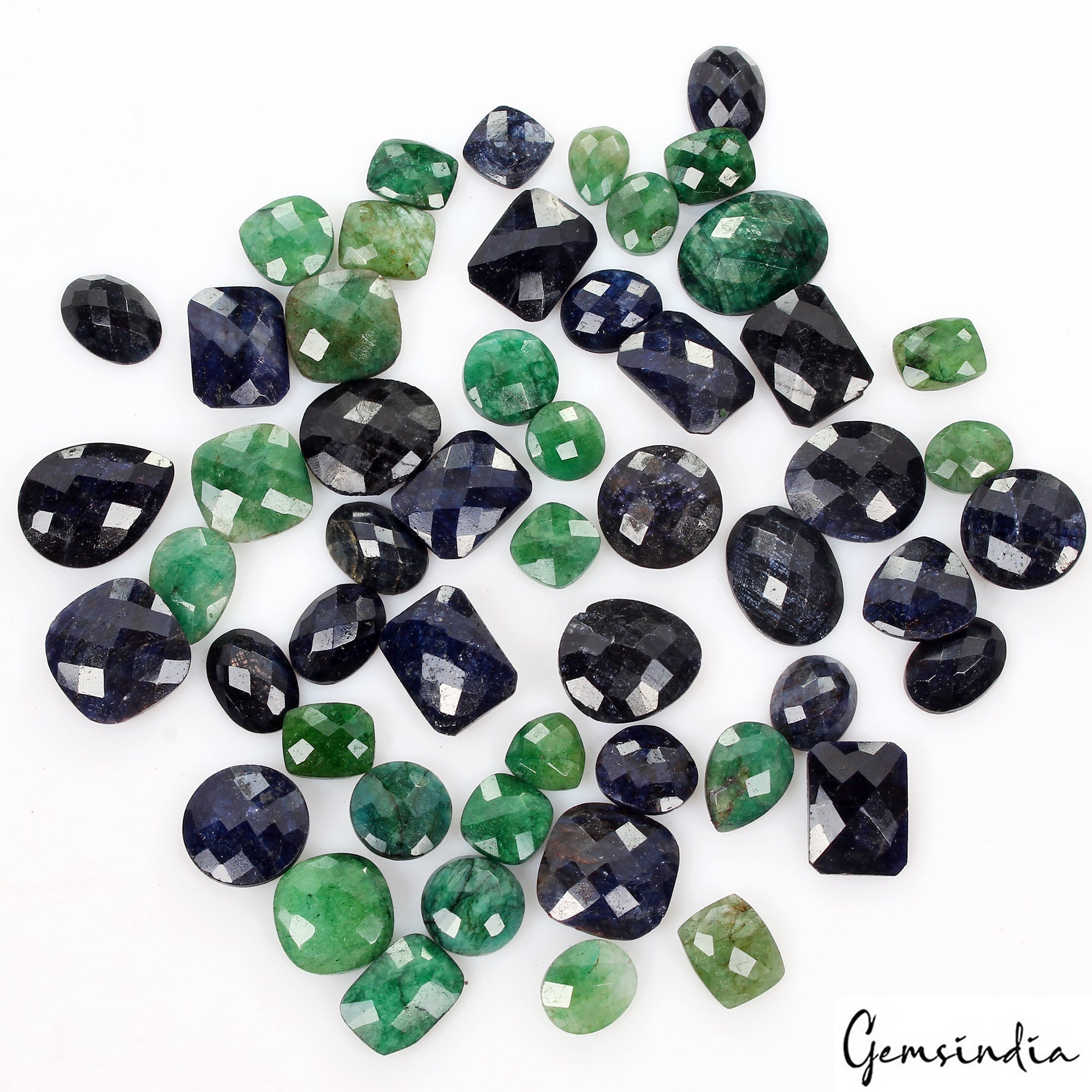 Certified 400 Ct Natural Emerald & Sapphire Mix Checker Cut Loose Gemstones Lot