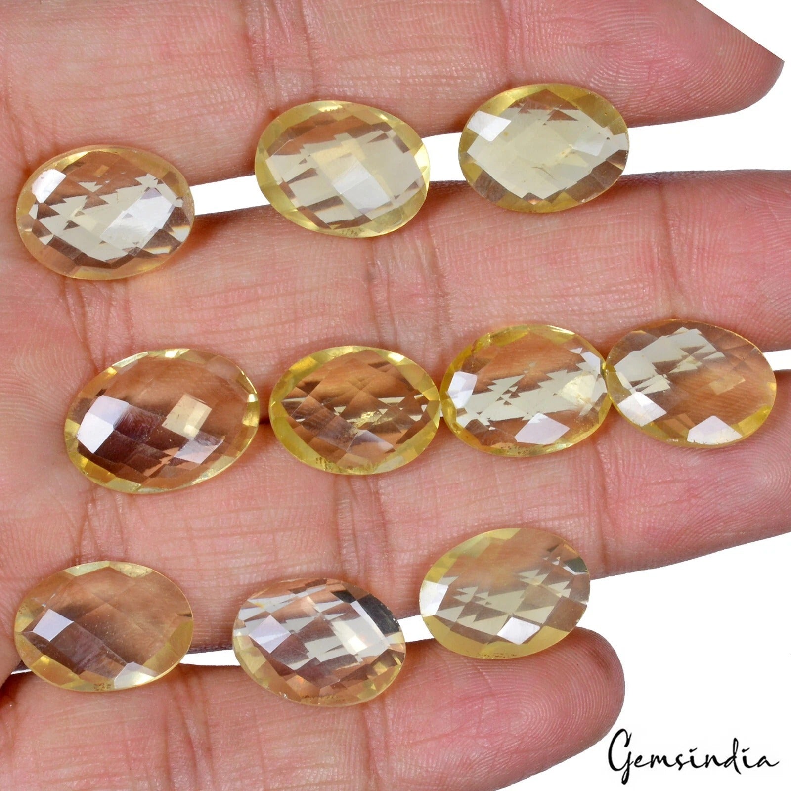 10 Pcs Natural Citrine 15mm-17mm Oval Checker Cut Loose Gemstones Lot~ 64.80 Cts