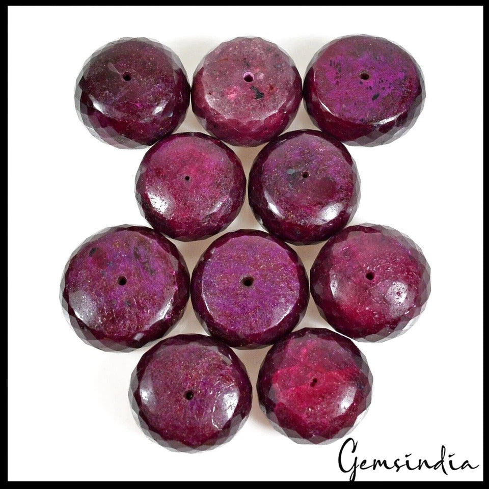 Ruby Beaded Strand, Red — 10 Pieces, 24mm to 28mm, 1240 Ct