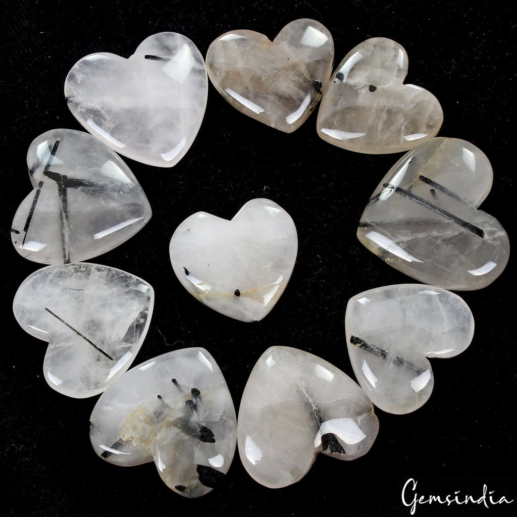 500 Ct/10 Pcs Natural Untreated Rutile Quartz Heart Shape Loose Gems For Jewelry