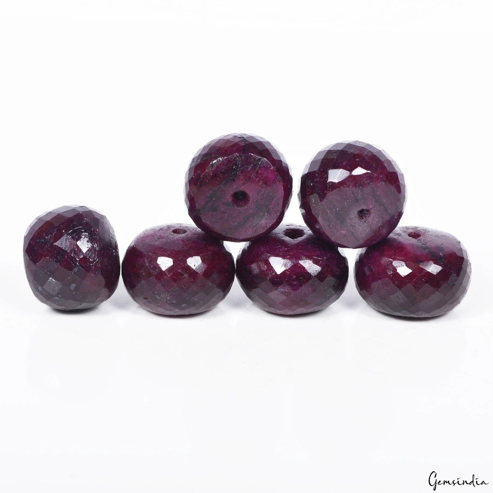 Ruby Beaded Strand, Color Enhanced, Dark Red — 25mm, 1100 Ct, Madagascar